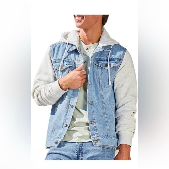 Brooklyn Cloth Light Blue and Gray Hooded Denim Jacket Men’s L - Picture 1 of 7